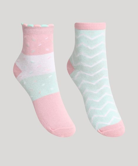 Kit de 2 Meias Infantis Cano Médio Estampadas Multicor