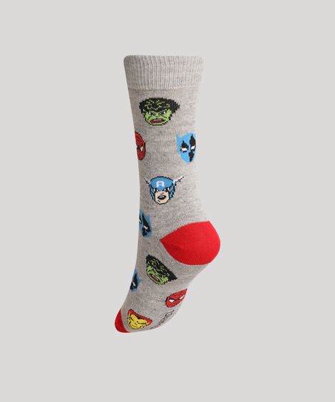 Meia Infantil Cano Alto Estampada Os Vingadores Multicor