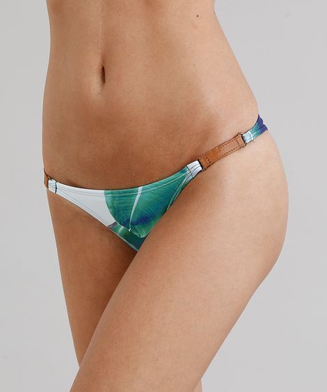 Biquíni Calcinha Tanga Estampada de Folhagens com Proteção UV50+ Branca