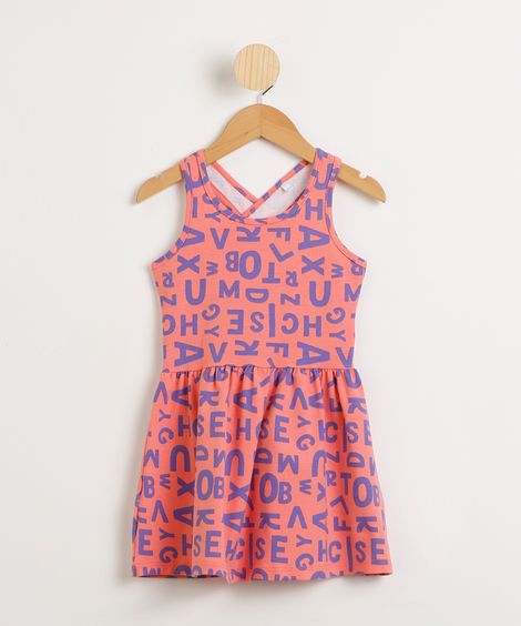 Vestido Infantil Alfabeto Recortes Sem Manga com Cinto Coral