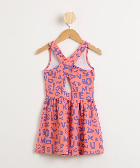 Vestido Infantil Alfabeto Recortes Sem Manga com Cinto Coral