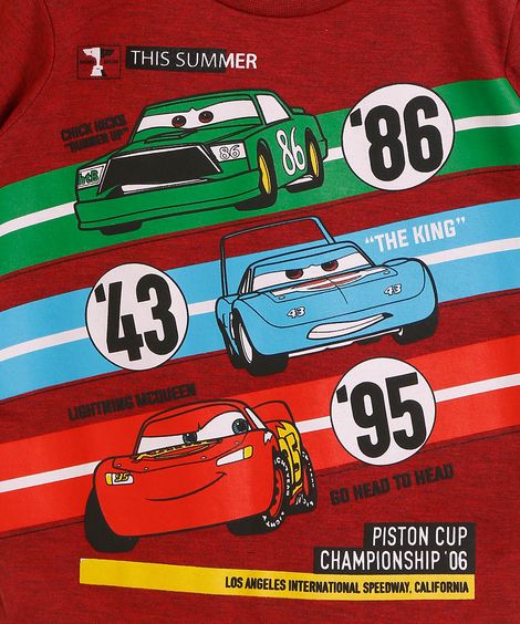 Camiseta Infantil Estampa em Relevo Carros Manga Curta Vermelha