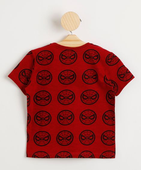 Camiseta Infantil Estampada Homem Aranha com Bolso Manga Curta Vermelha
