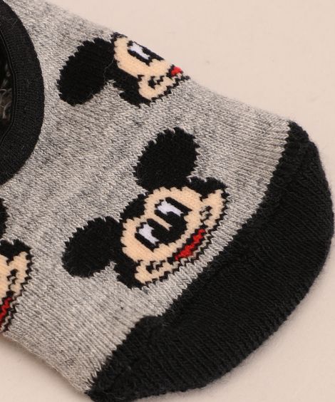 Meia Infantil Sapatilha Mickey Mouse Antiderrapante Cinza Mescla