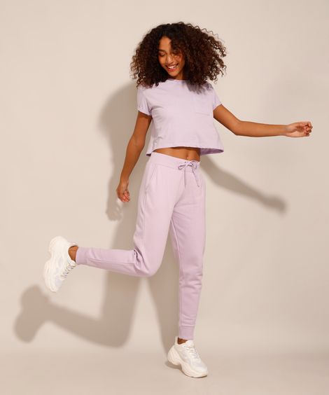 calça jogger básica de moletom lilás