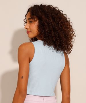 regata cropped canelada básica decote redondo azul bebe