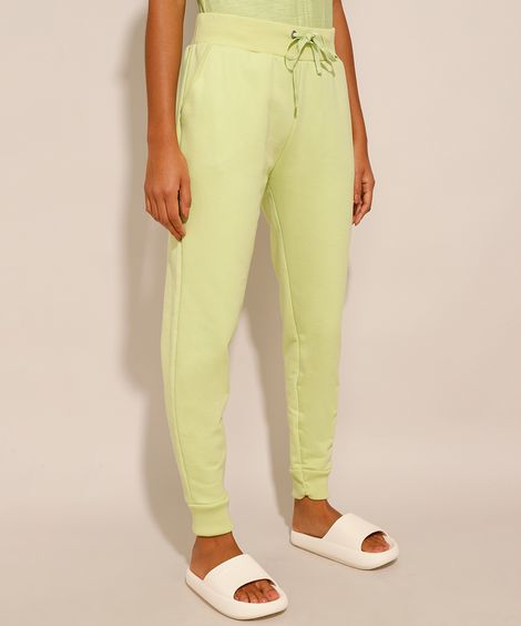 Calça Jogger de Moletom Felpado Básica com Bolsos Cintura Alta Verde