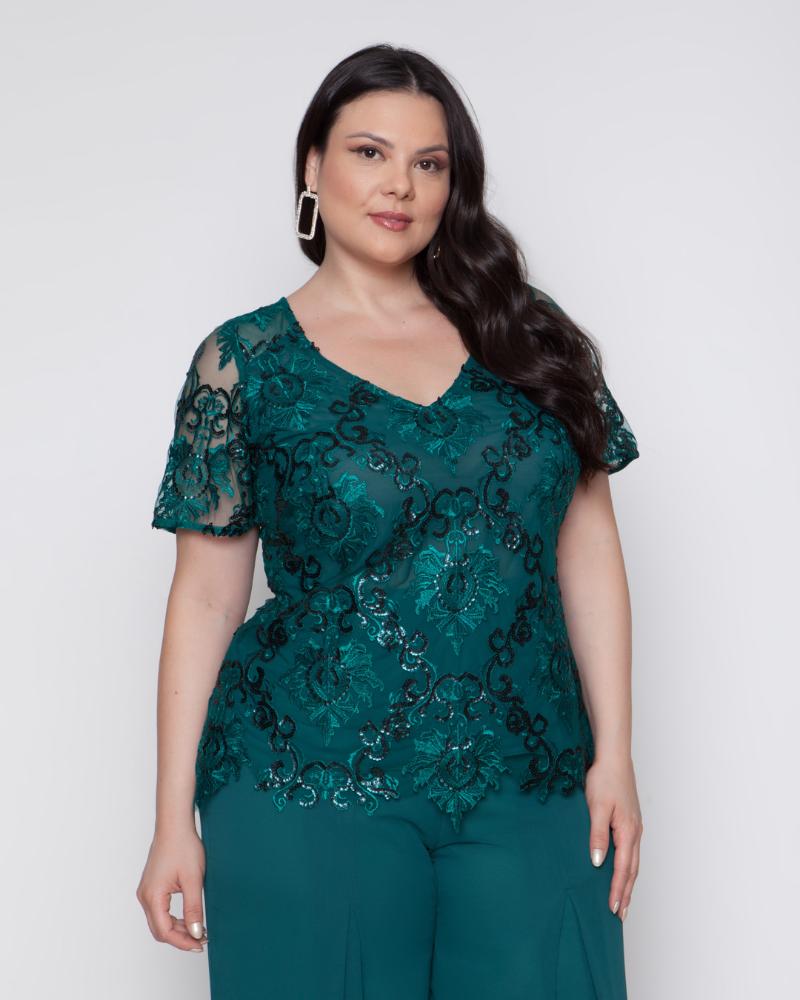blusa tule bordado plus size