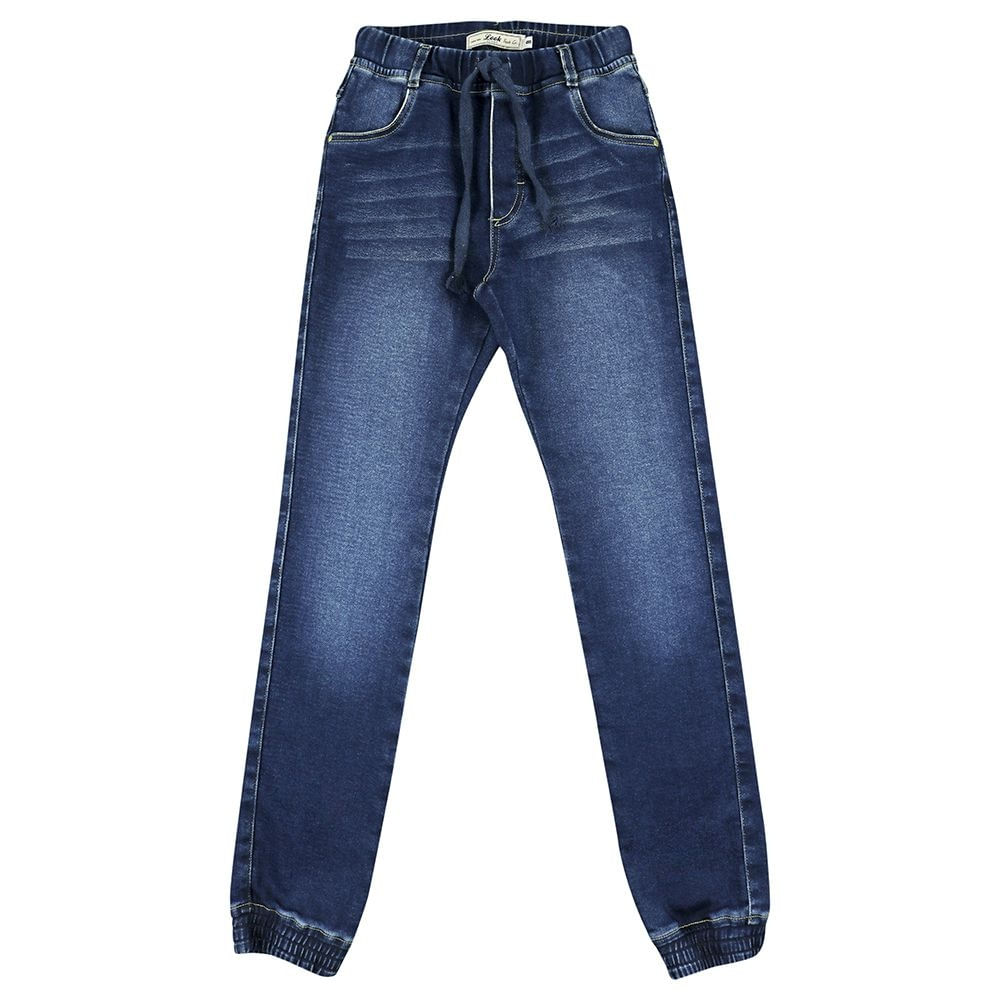 Calça Jogger Jeans Sarja Masculina Com Punho Cós Elástico - Azul