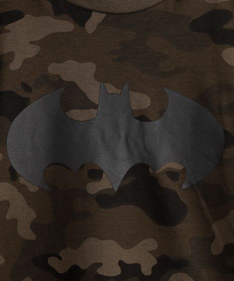 Camiseta Infantil de Algodão Camuflada Batman Manga Curta Verde Militar