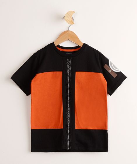 Camiseta Infantil de Algodão Naruto Manga Curta Preta
