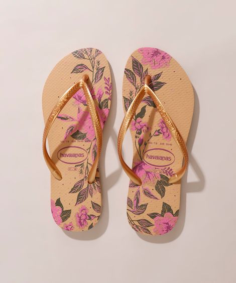 Chinelo Feminino Slim Organic Floral Havaianas Dourado
