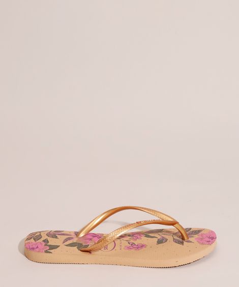 Chinelo Feminino Slim Organic Floral Havaianas Dourado