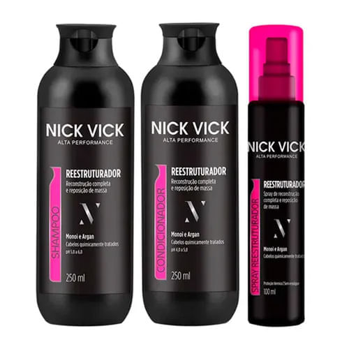 Kit Shampoo + Condicionador + Spray Nick & Vick Pro-Hair Reestruturador