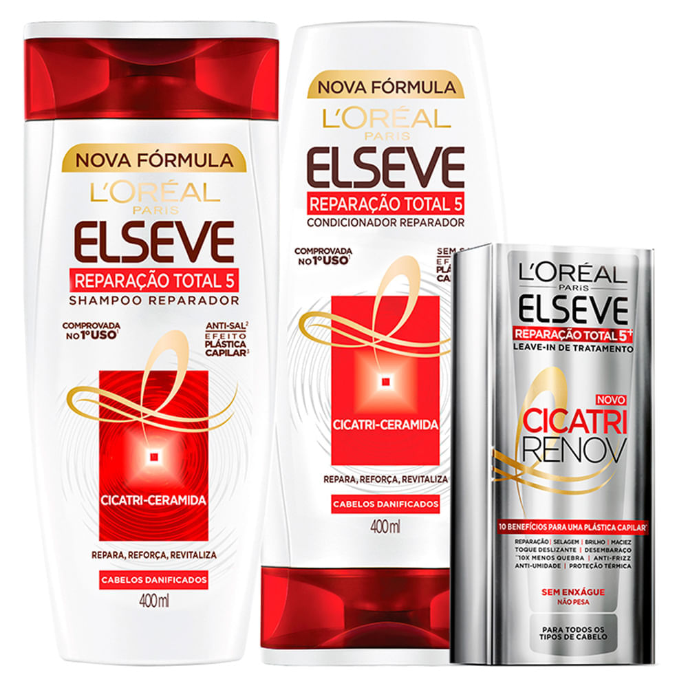LOréal Paris Elseve Reparação Total 5+ Kit - Shampoo + Leave-In + Ganhe Condicionador