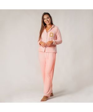 Pijama Feminino Comfy Rosa Moldura
