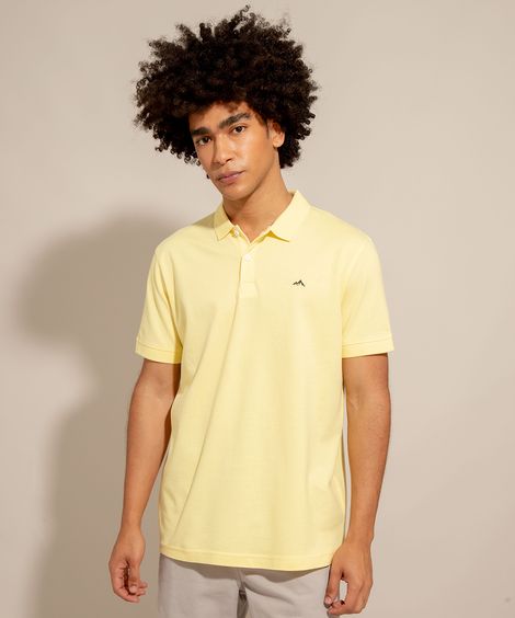 Polo Comfort de Algodão Manga Curta  Amarelo Claro