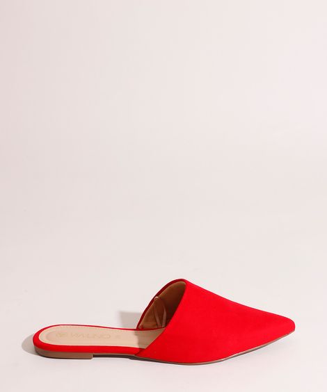 Mule Feminino Bico Fino Nobuk Via Uno Vermelho