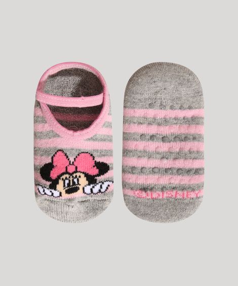 Meia Infantil Sapatilha Listrada Minnie Cinza
