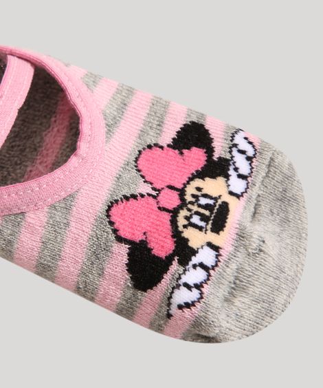 Meia Infantil Sapatilha Listrada Minnie Cinza