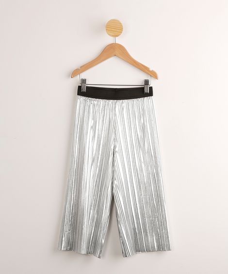 Calça Infantil Pantacourt Plissada  Prateada