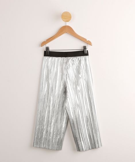Calça Infantil Pantacourt Plissada  Prateada