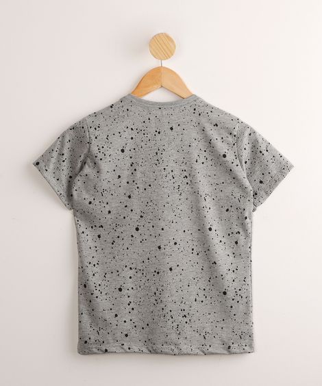 Camiseta Infantil Naruto Shippuden Estampada Respingos Manga Curta  Cinza Mescla