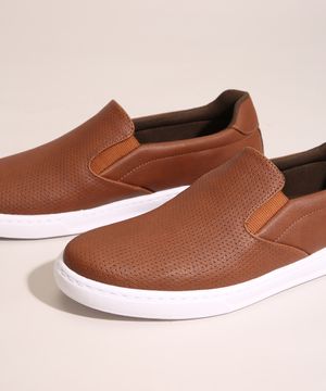 Tênis Masculino Slip On Furos Oneself Caramelo