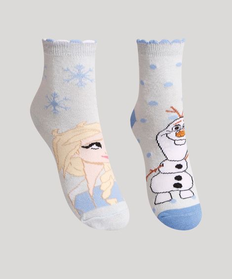 Kit de 2 Meias Elsa e Olaf Frozen Cano Médio  Azul