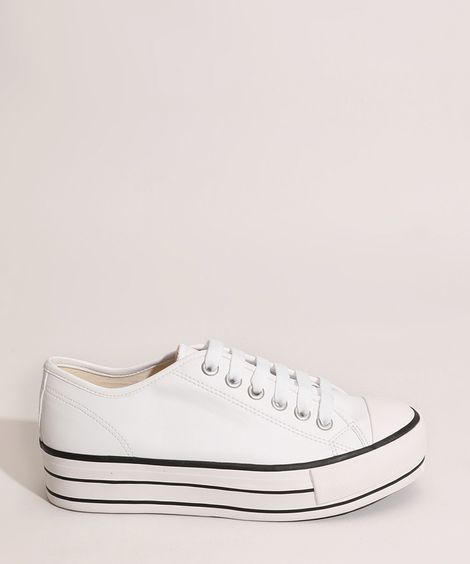 Tênis Feminino Flatform Cano Baixo com Cadarço Oneself Branco