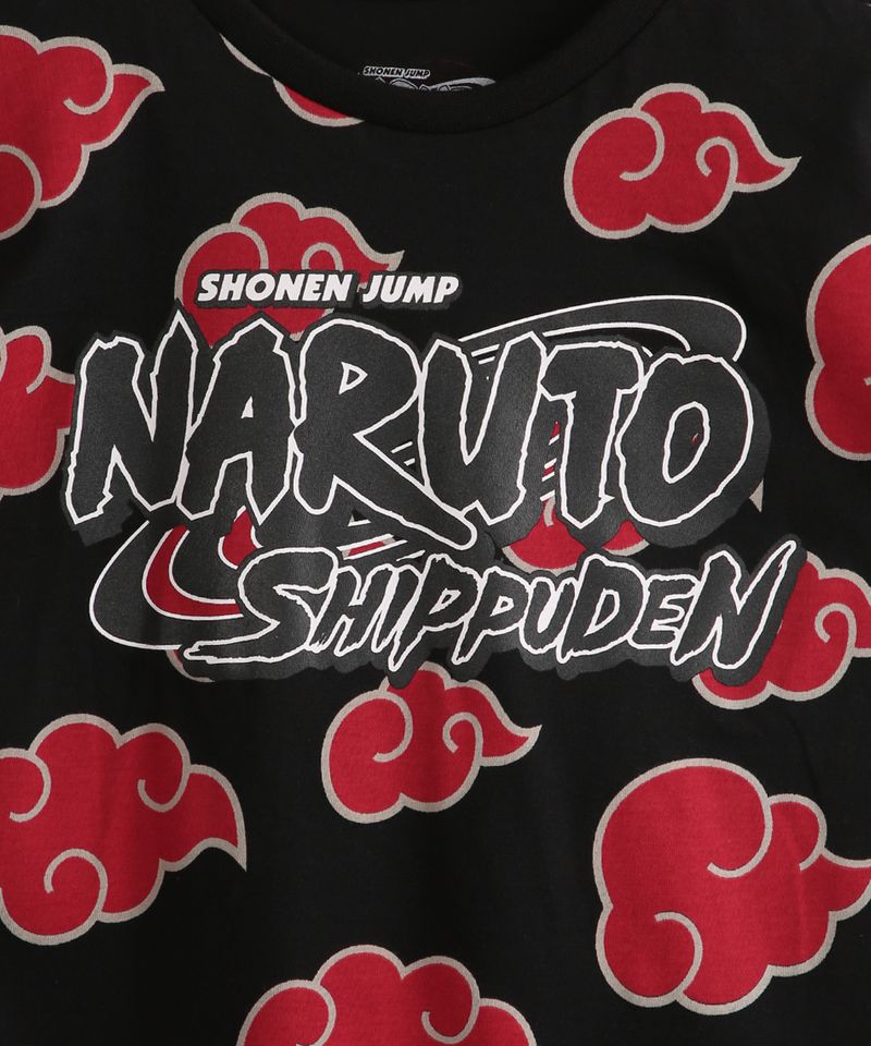 Camiseta Manga Curta Naruto Akatsuki Nuvens Estampado Preto