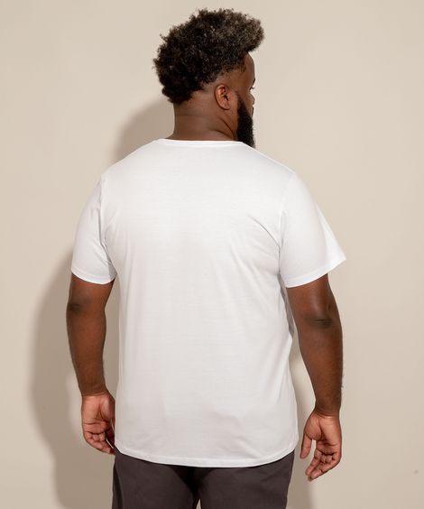 Camiseta de Algodão Plus Size Básica Manga Curta Gola Careca Branco