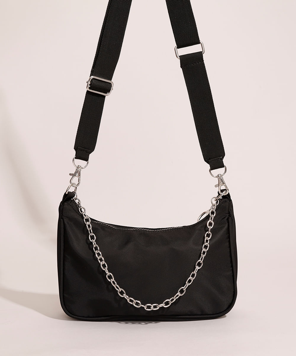 Bolsa baguete preta com corrente, da C&A
