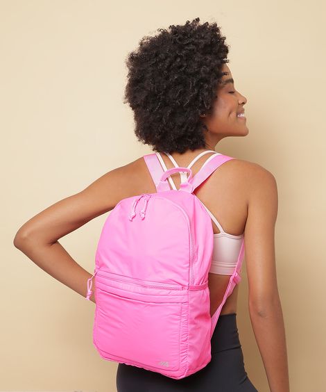 Mochila Dobrável Esportiva com Bolso de Nylon Rosa