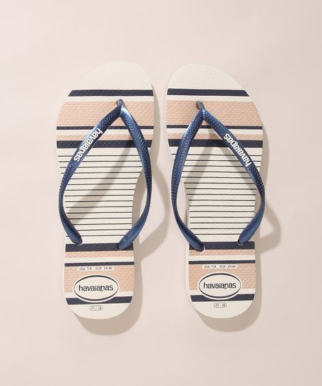 Chinelo Feminino Slim Nautical Estampado Listras Havaianas Azul Marinho