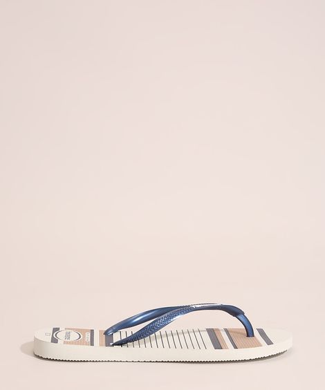 Chinelo Feminino Slim Nautical Estampado Listras Havaianas Azul Marinho