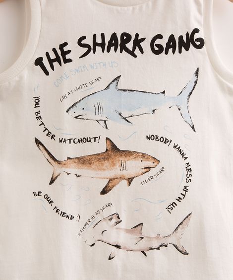 Regata Infantil Tubarão "The Shark Gang" Off White