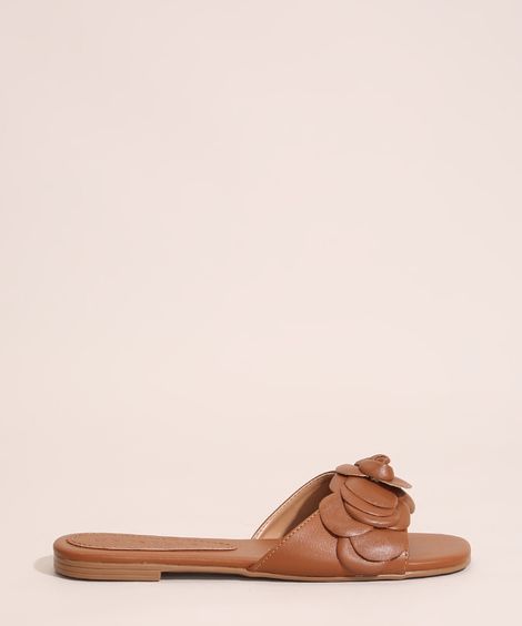 Rasteirinha Feminina Slide Flores Oneself Caramelo