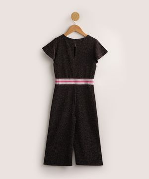 Macacão Infantil Pantacourt de Lurex Manga Curta Preto