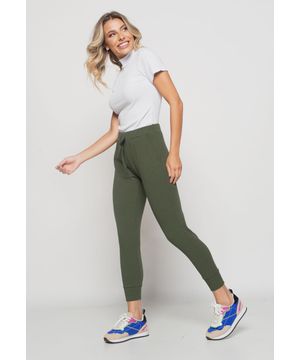 Calça  Jogger Comfy Malha Canelada Verde