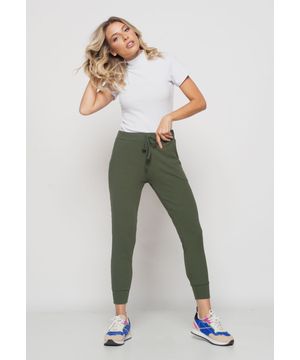 Calça  Jogger Comfy Malha Canelada Verde