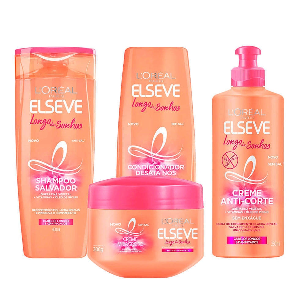 LOréal Paris Elseve Longo dos Sonhos Kit - Shampoo + Condicionador + Creme para pentear + Tratamento