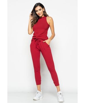 Conjunto  Comfy Com Regata e Jogger Canelada Vermelho