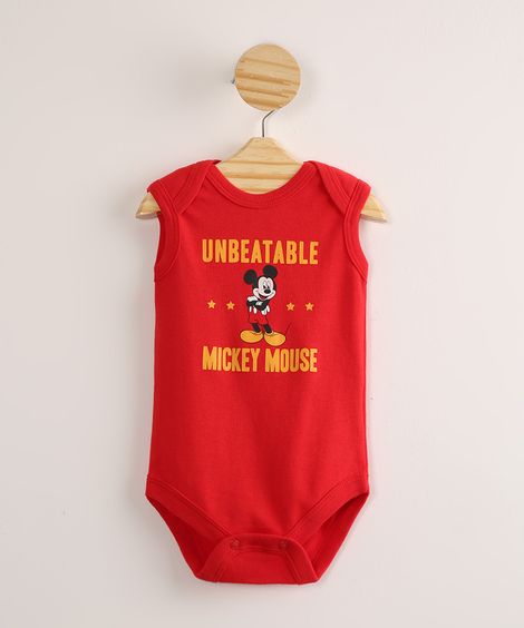 Body Infantil de Algodão Mickey Sem Manga Vermelho