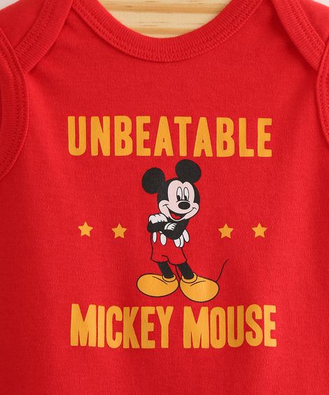 Body Infantil de Algodão Mickey Sem Manga Vermelho