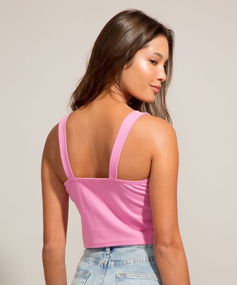 Regata Cropped Corset Alça Larga Decote Reto Rosa