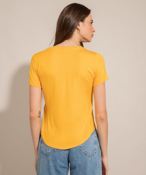 camiseta básica manga curta decote v amarelo sol