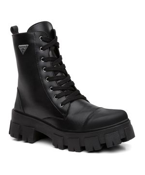 Bota Coturno Feminino Cadarço Zíper Tratorado Lisa Casual Valentina Kister Preto