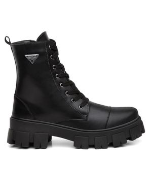 Bota Coturno Feminino Cadarço Zíper Tratorado Lisa Casual Valentina Kister Preto