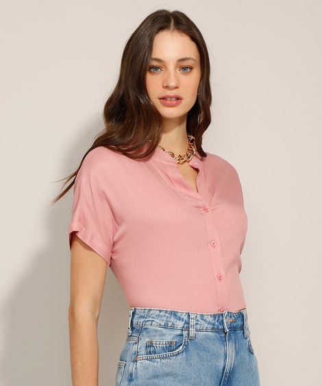 Camisa de Viscose Manga Curta  Rosê